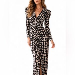 Black‎ and White Long Sleeve Geometric Print Boutique Dress